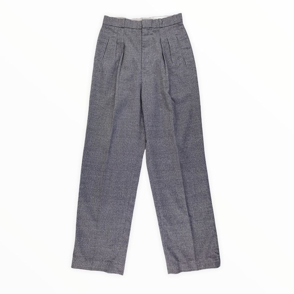 High-Waist Gray Plaid Wide-Leg Trousers